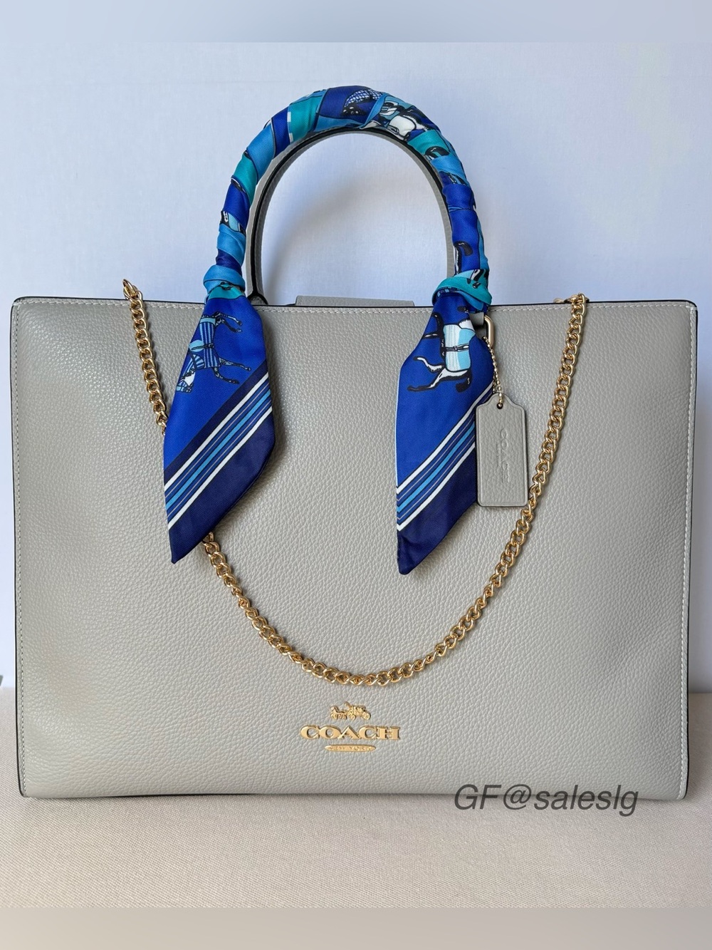 Coach Maggie Tote large Shoulder Bag Dove/Gold Styled Set with Chain Scarfs NWT